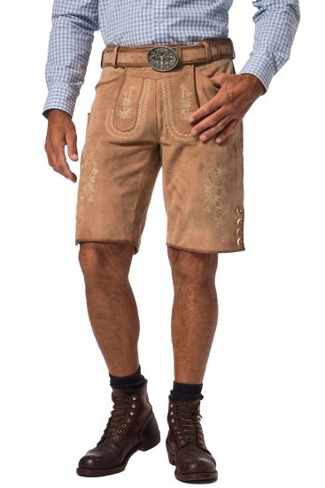 JP1880 Premium Goat Suede Staghorn Embroidery Shorts Leather Brown - Shorts - Store shorts - W40-W60