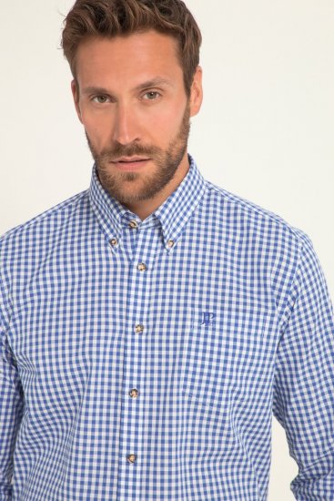 JP1880 Shirt Traditional Checked Long Sleeve Blue - Skjorter - Store skjorter - 2XL-8XL