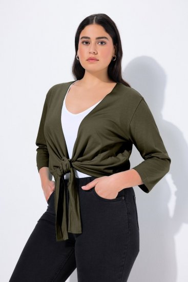 Ulla Popken 794514 Jerseybolero med knyting Mørkegrønn - Boleroer - 