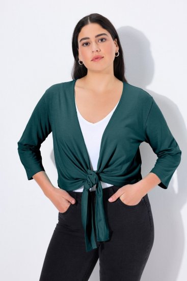 Ulla Popken 794514 Jerseybolero med knyting Petrol - Boleroer - 