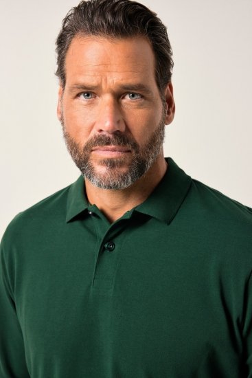 JP1880 Polo Shirt Long Sleeve Pique Dark Green - Polo- & piqueskjorter - Poloskjorte i store størrelser - 2XL-8XL