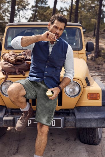 JP1880 Mottled Stretch Knit Stand-up Collar Vest Navy Blue - Jakker - Store jakker - 2XL-12XL