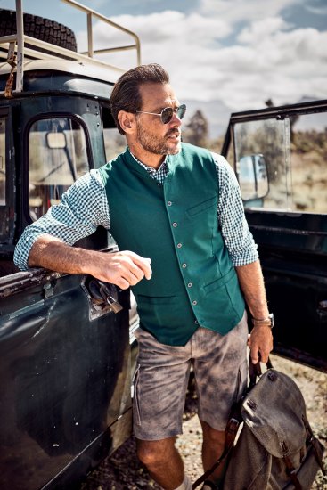 JP1880 Mottled Stretch Knit Stand-up Collar Vest Turquoise Blue - Trachten & Oktoberfest - Oktoberfestklær i store størrelser (Trachten)