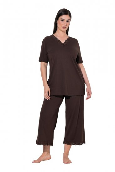Ulla Popken 806944 Kortermet pyjamas Brun - Pyjamas/Loungewear - 