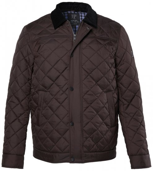 JP1880 811805 Quiltet jakke med kordfløyelskrage Svartbrun - Jakker - Store jakker - 2XL-12XL