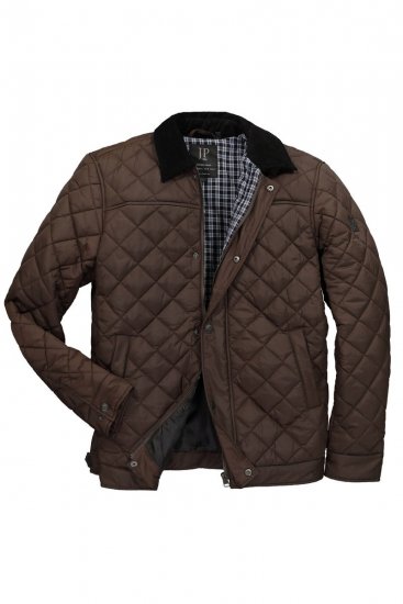 JP1880 811805 Quiltet jakke med kordfløyelskrage Svartbrun - Jakker - Store jakker - 2XL-12XL