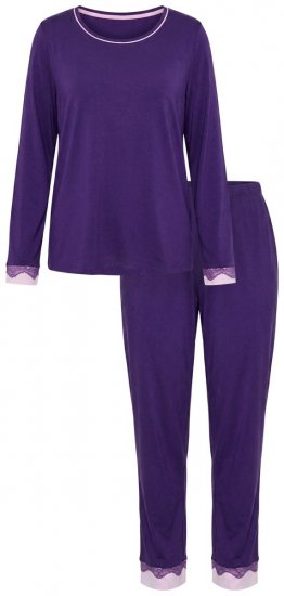 Ulla Popken 812441 Langermet pyjamas med blonder Kongeblå - Pyjamas/Loungewear - 