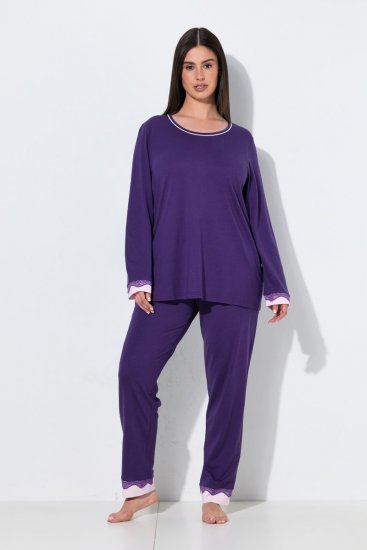 Ulla Popken 812441 Langermet pyjamas med blonder Kongeblå - Pyjamas/Loungewear - 