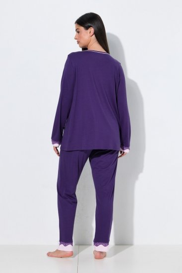 Ulla Popken 812441 Langermet pyjamas med blonder Kongeblå - Pyjamas/Loungewear - 