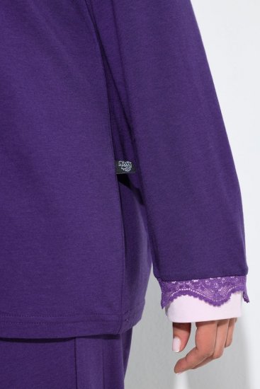 Ulla Popken 812441 Langermet pyjamas med blonder Kongeblå - Pyjamas/Loungewear - 