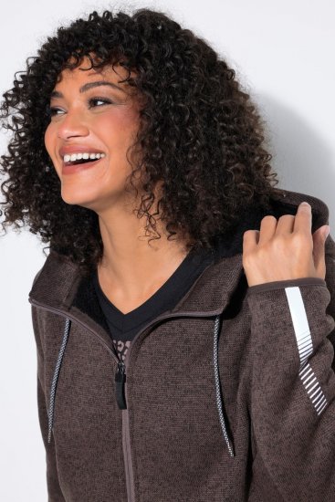 Ulla Popken 812880 Strikkefleecejakke med teddyfleece Taupe - Fleecetøy - 