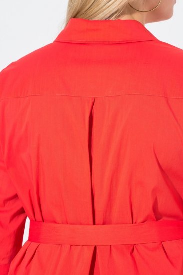 Ulla Popken 815217 A-formet skjortekjole med knytebelte Rosa - Midikjoler - Midikjoler i store størrelser