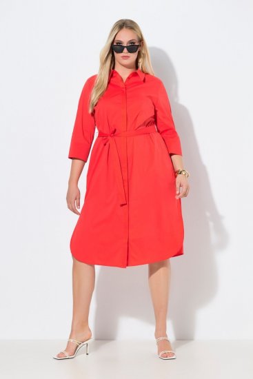 Ulla Popken 815217 A-formet skjortekjole med knytebelte Rosa - Midikjoler - Midikjoler i store størrelser