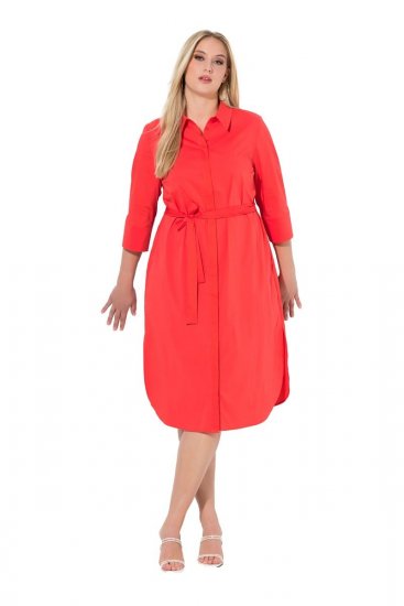 Ulla Popken 815217 A-formet skjortekjole med knytebelte Rosa - Midikjoler - Midikjoler i store størrelser