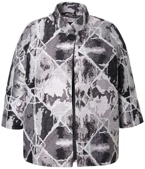 Ulla Popken 816673 Oversized blazer i jacquard med 3/4-ermer Svart - Blazere - Blazere i store størrelser for dame