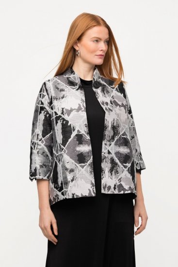 Ulla Popken 816673 Oversized blazer i jacquard med 3/4-ermer Svart - Blazere - Blazere i store størrelser for dame