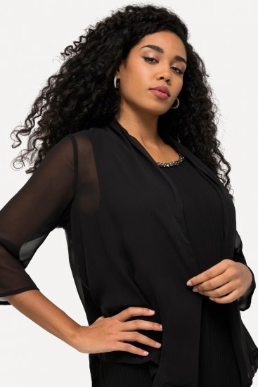 Ulla Popken 817211 Oversized chiffongjakke med sjalskrage Svart - Jakker - Damejakker i store størrelser