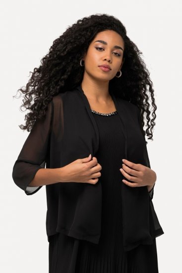 Ulla Popken 817211 Oversized chiffongjakke med sjalskrage Svart - Jakker - Damejakker i store størrelser