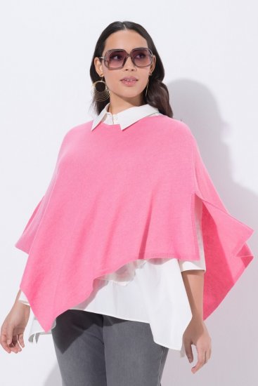 Ulla Popken 820512 Strikkeponcho i ullblanding med V-hals Lyserosa - Ponchoer og capes - 