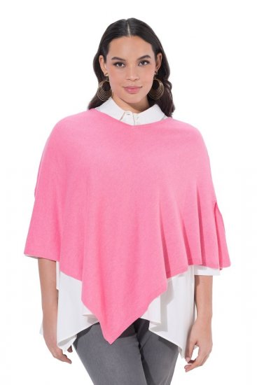 Ulla Popken 820512 Strikkeponcho i ullblanding med V-hals Lyserosa - Ponchoer og capes - 
