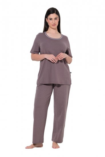 Ulla Popken 821244 Prikkete pyjamas Brun - Pyjamas/Loungewear - 