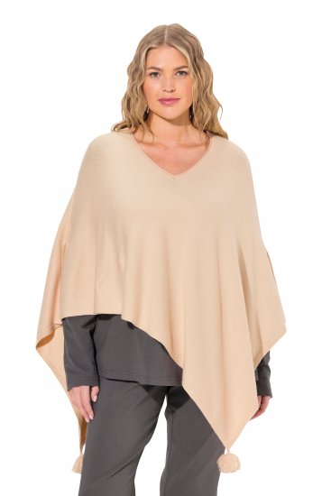 Ulla Popken Knit Pointed Hem Poncho Nature Melange - Hettegensere og collegegensere - Myke gensere, hettegensere og strikk