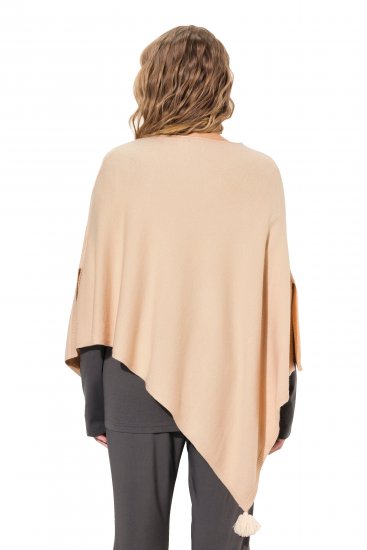 Ulla Popken Knit Pointed Hem Poncho Nature Melange - Hettegensere og collegegensere - Myke gensere, hettegensere og strikk