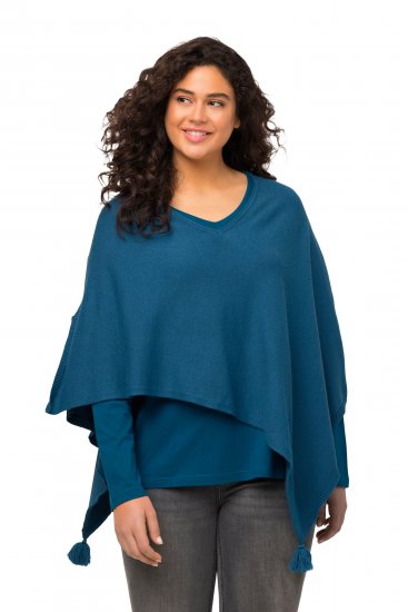 Ulla Popken Knit Pointed Hem Poncho Cerulean - Hettegensere og collegegensere - 
