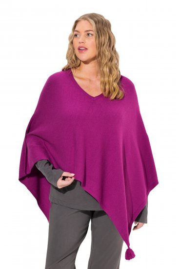 Ulla Popken Knit Pointed Hem Poncho Berry - Hettegensere og collegegensere - 