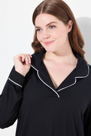 Ulla Popken 823030 Pyjamas med skjortekrage Svart - Pyjamas/Loungewear - 