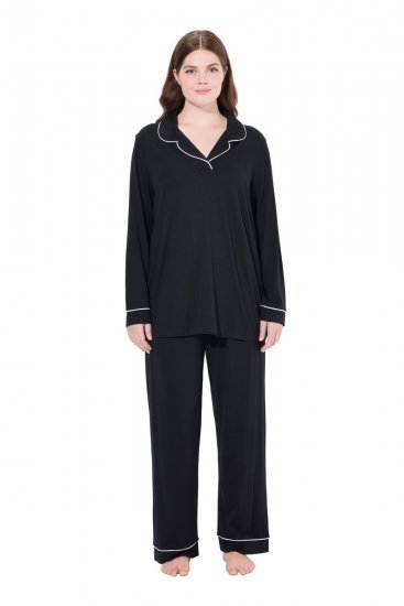 Ulla Popken 823030 Pyjamas med skjortekrage Svart - Pyjamas/Loungewear - 