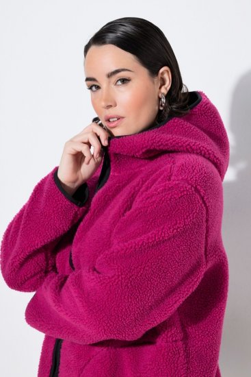 Ulla Popken 823371 Teddyjakke med hette og vatterte lommer Fuksia - Fleecetøy - 