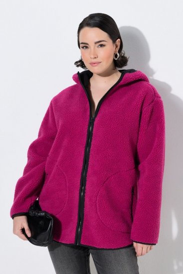 Ulla Popken 823371 Teddyjakke med hette og vatterte lommer Fuksia - Fleecetøy - 