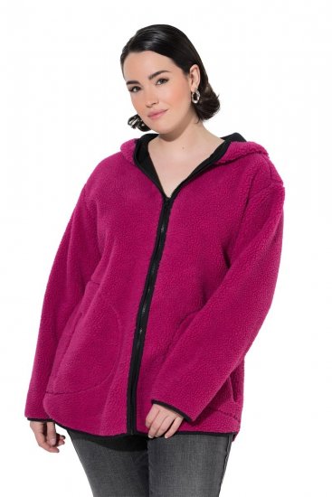 Ulla Popken 823371 Teddyjakke med hette og vatterte lommer Fuksia - Fleecetøy - 