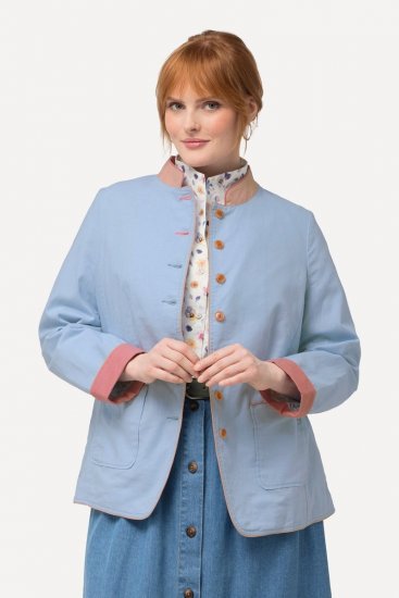 Ulla Popken 823538 Blazer i linblanding med ståkrage Lyseblå - Blazere - Blazere i store størrelser for dame