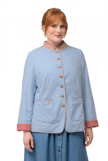 Ulla Popken 823538 Blazer i linblanding med ståkrage Lyseblå - Blazere - Blazere i store størrelser for dame