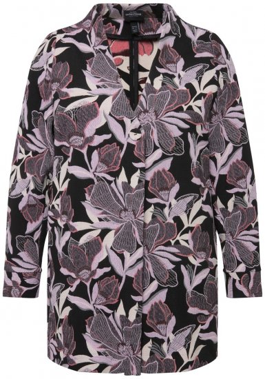 Ulla Popken 823967 Blomstret jacquardblazer med 3/4-ermer Svart - Blazere - Blazere i store størrelser for dame