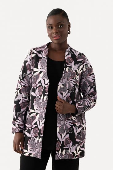Ulla Popken 823967 Blomstret jacquardblazer med 3/4-ermer Svart - Blazere - Blazere i store størrelser for dame