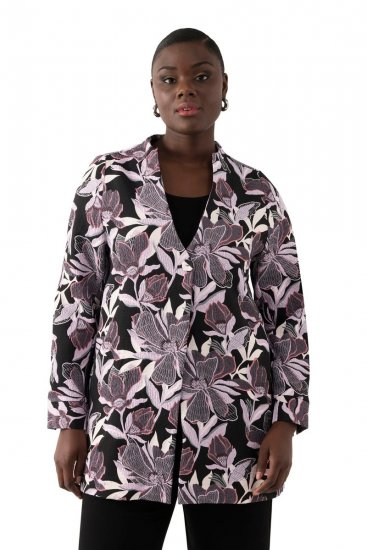 Ulla Popken 823967 Blomstret jacquardblazer med 3/4-ermer Svart - Blazere - Blazere i store størrelser for dame