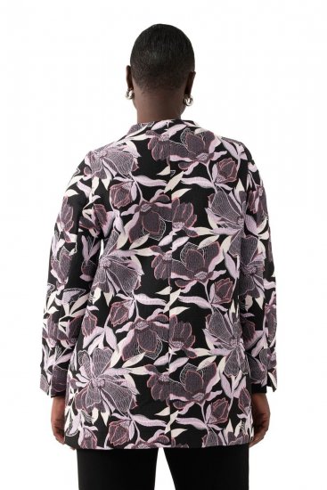 Ulla Popken 823967 Blomstret jacquardblazer med 3/4-ermer Svart - Blazere - Blazere i store størrelser for dame