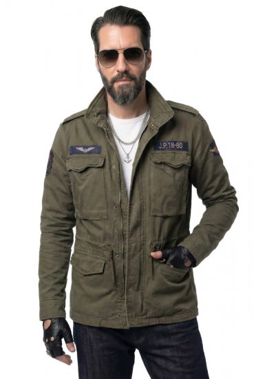 JP1880 Field Jacket with Badges Vintage Look TALL Moss Green - TALL jakker - TALL jakker med ekstra lengde