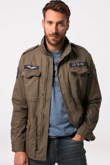 JP1880 Field Jacket with Badges Vintage Look TALL Moss Green - TALL jakker - TALL jakker med ekstra lengde