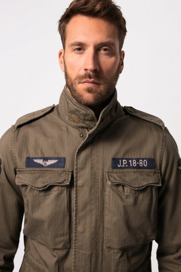 JP1880 Field Jacket with Badges Vintage Look TALL Moss Green - TALL jakker - TALL jakker med ekstra lengde