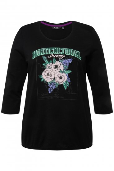 Ulla Popken Horticultural Graphic Floral Tee Black - Trykket T-skjorter for dame - 