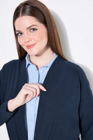 Ulla Popken 827116 Bolero med ståkrage i linblanding Mørkeblå - Boleroer - 