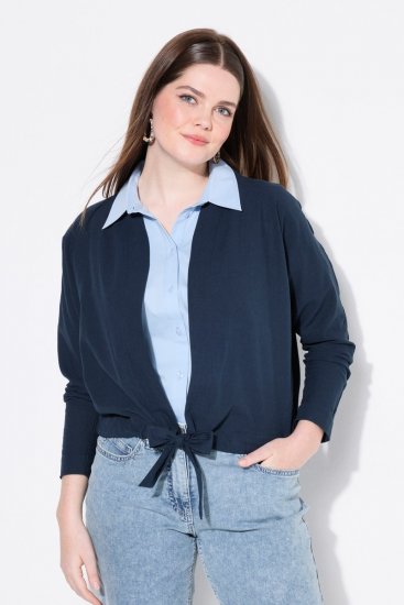 Ulla Popken 827116 Bolero med ståkrage i linblanding Mørkeblå - Boleroer - 