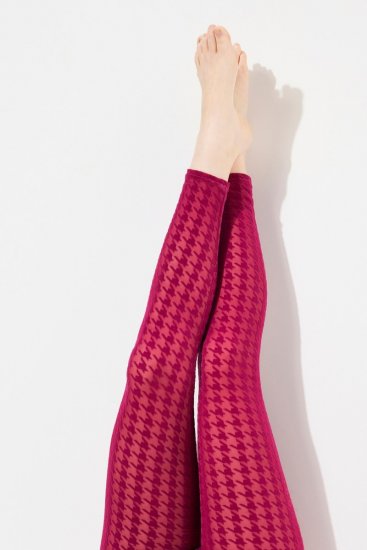 Ulla Popken 828982 Rutete strømpeleggings Bærrød - Strømpebukser & sokker - 