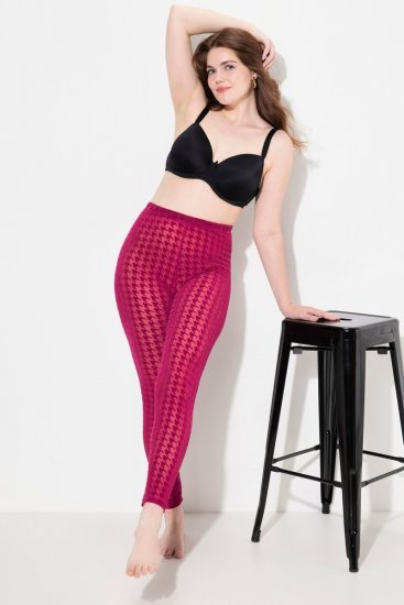 Ulla Popken 828982 Rutete strømpeleggings Bærrød - Strømpebukser & sokker - 