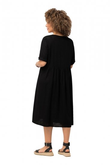 Ulla Popken 829837 Kortermet kjole i linblanding Svart - Sommerkjoler - Sommerkjoler for kvinner i store størrelser