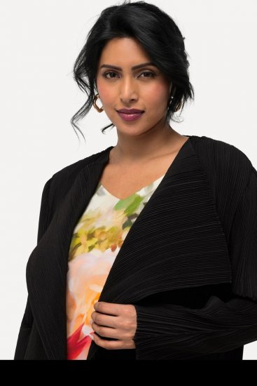Ulla Popken 830749 Åpen plissert blazer med brede slag Svart - Blazere - Blazere i store størrelser for dame